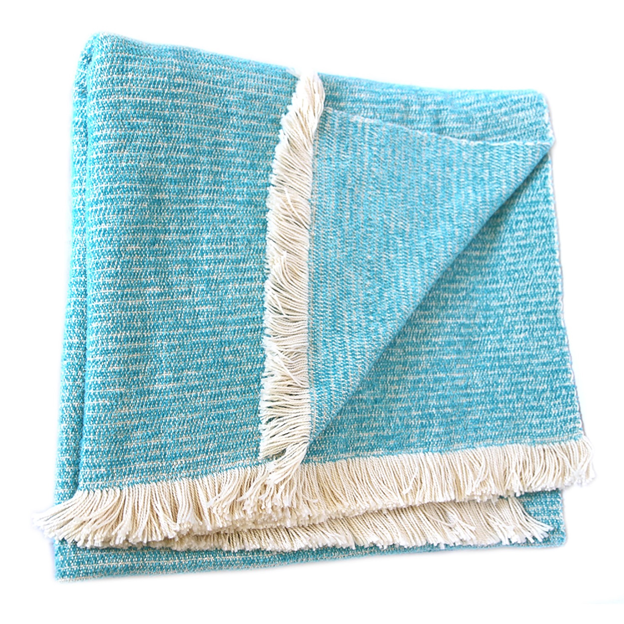 Turquoise Chenille Two Tone Throw. Outdoor Designer Store