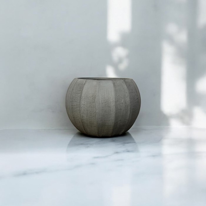 Picture of GeoLite Ribbed Sphere Planter Grey Wash 